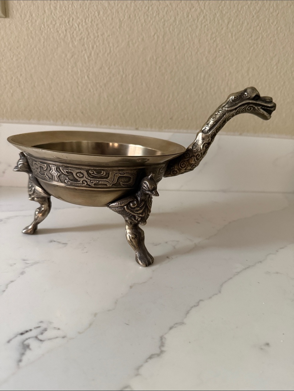 Vintage 3-Legged Brass Coated  Dragon Bowl Japan